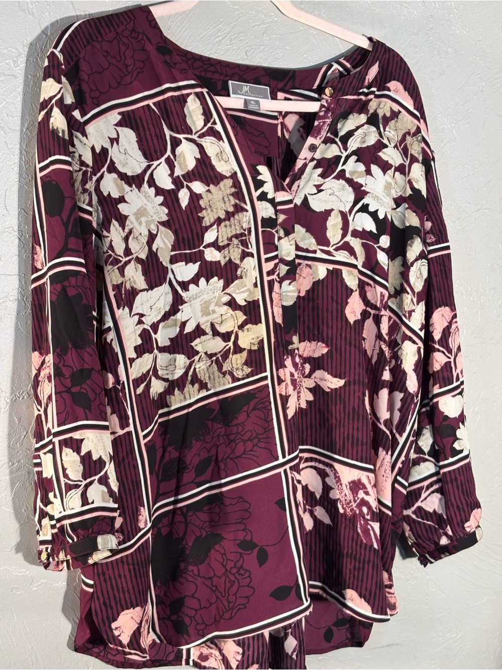 JM Collection Plum Floral Patchwork Blouse
